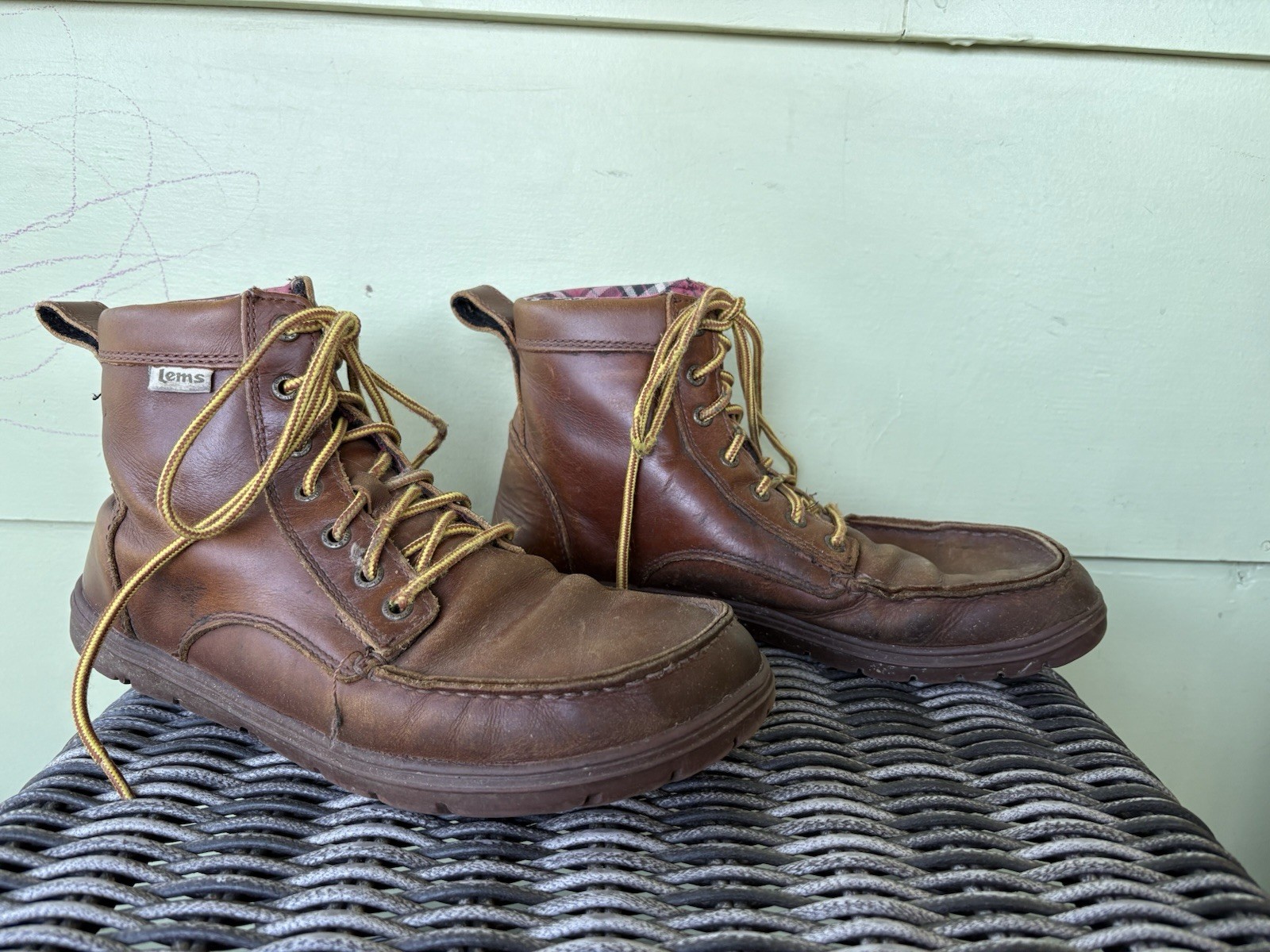 Lems Russet Leather Boulder Boot Sz 43 Mens 10 Women’s 11.5 Flaws Barefoot