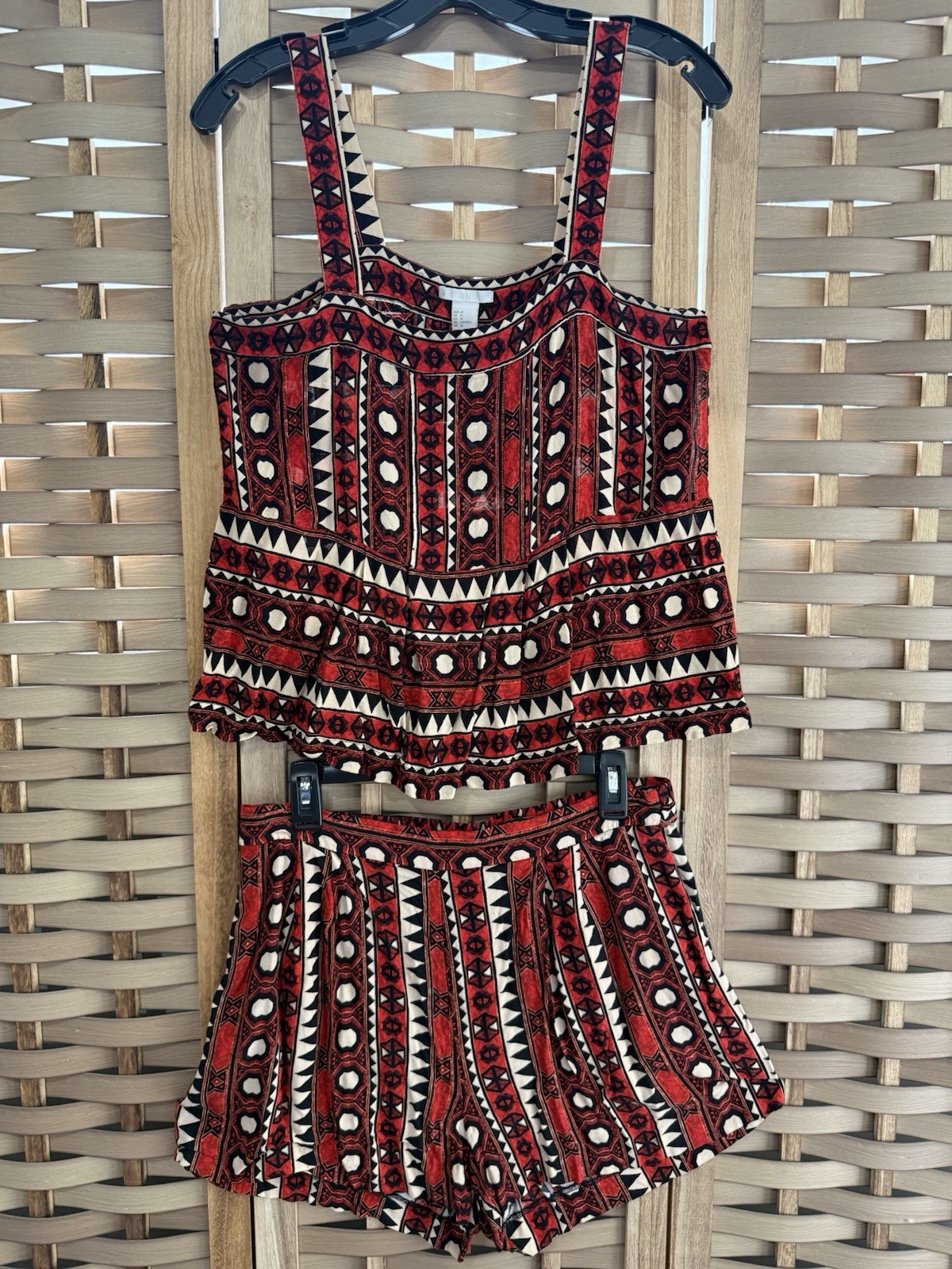 H&M 12/14 L/XL 2 Piece Tribal Print Peplum Tank And Shorts Set