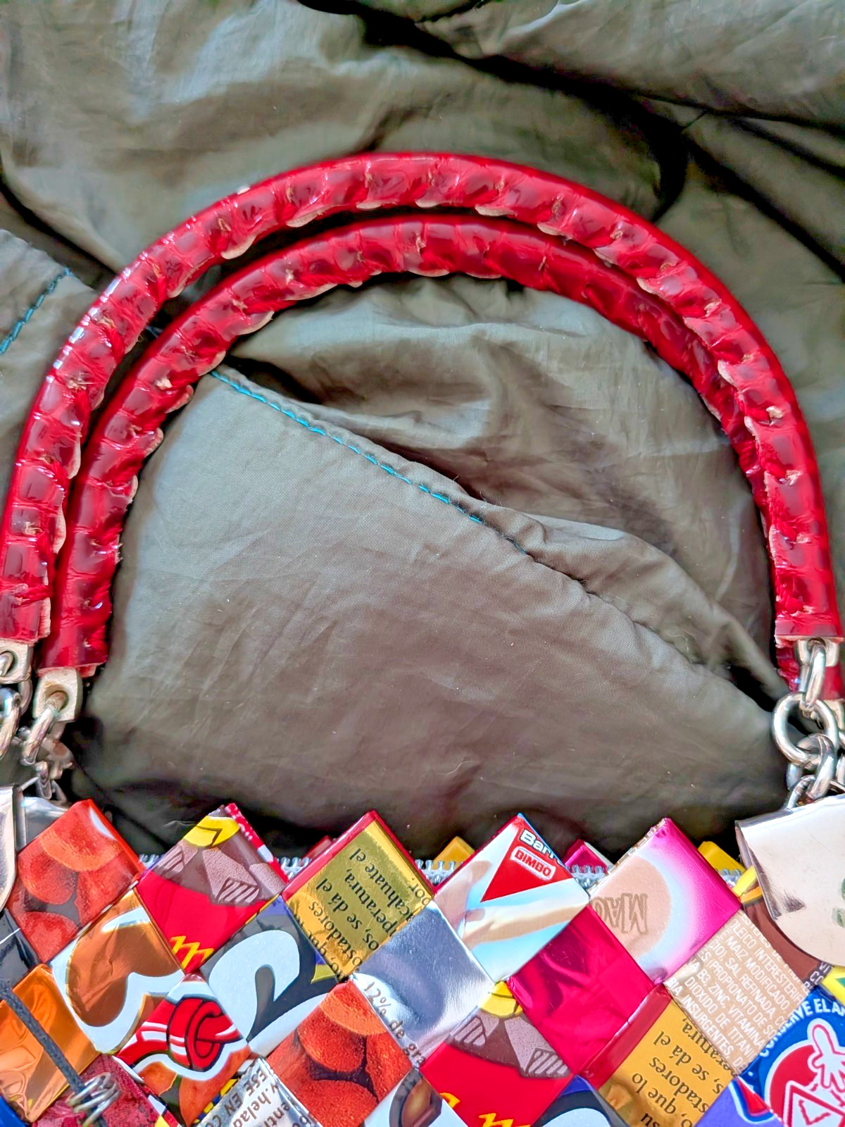 RARE Nahui Ollin TOP HANDLE Candy Wrapper Woven Purse