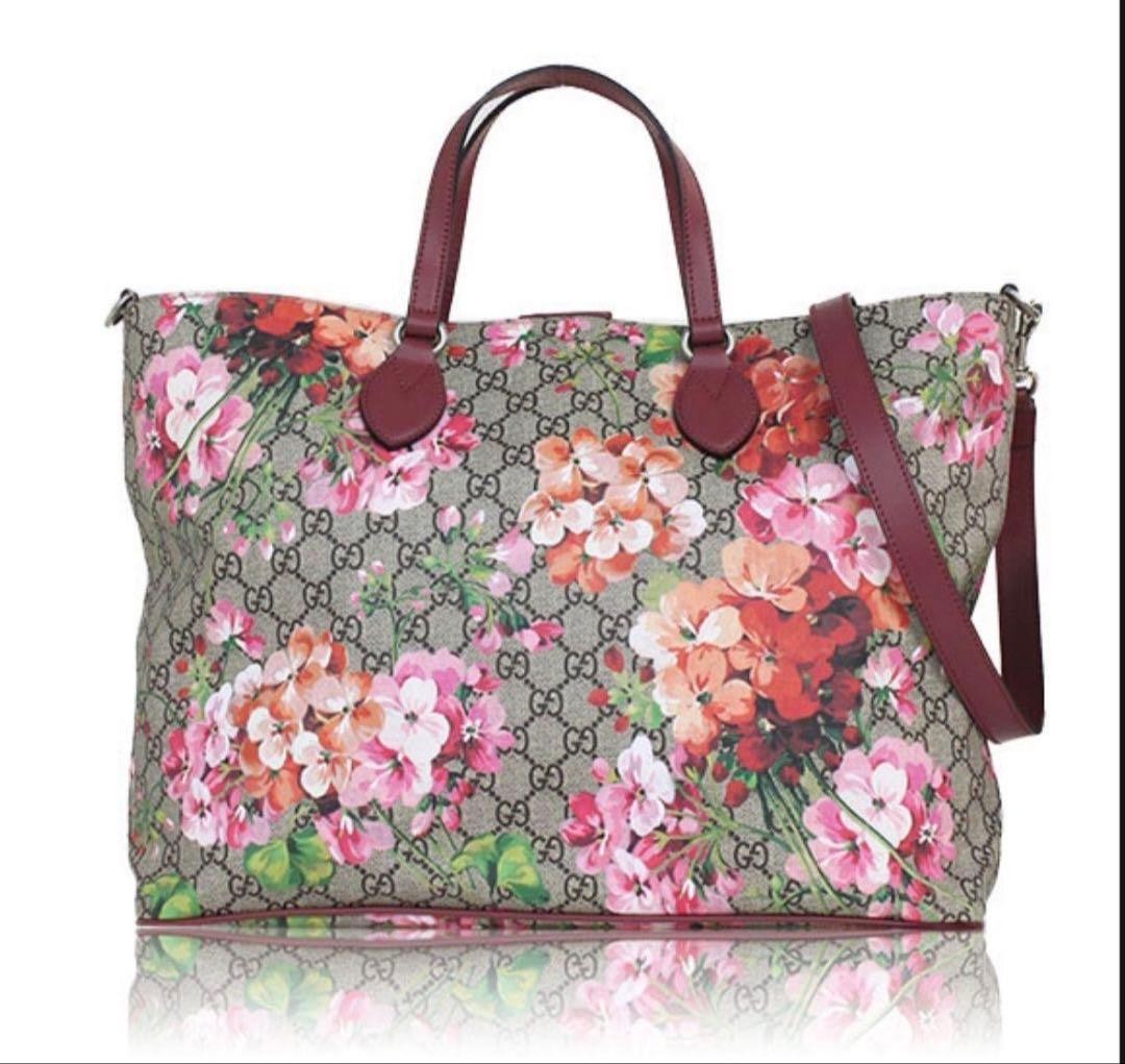 GUCCI GG Blooms Shoulder Hand Bag Magnetic Leather PVC Bordeaux Red Beige Japan