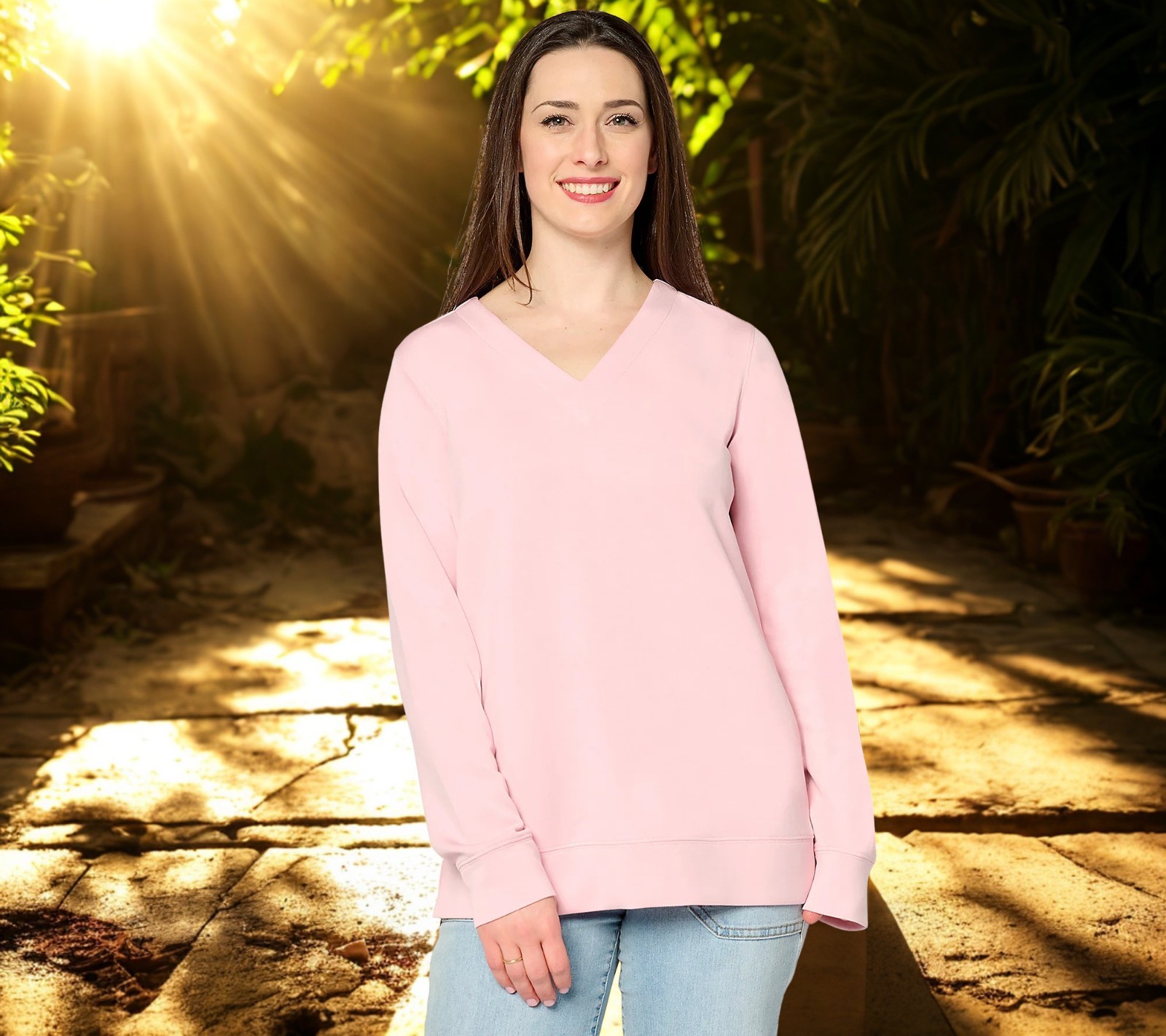 Belle by Kim Gravel ScubaLuxe Sunset Hues V Neck Pullover Size L