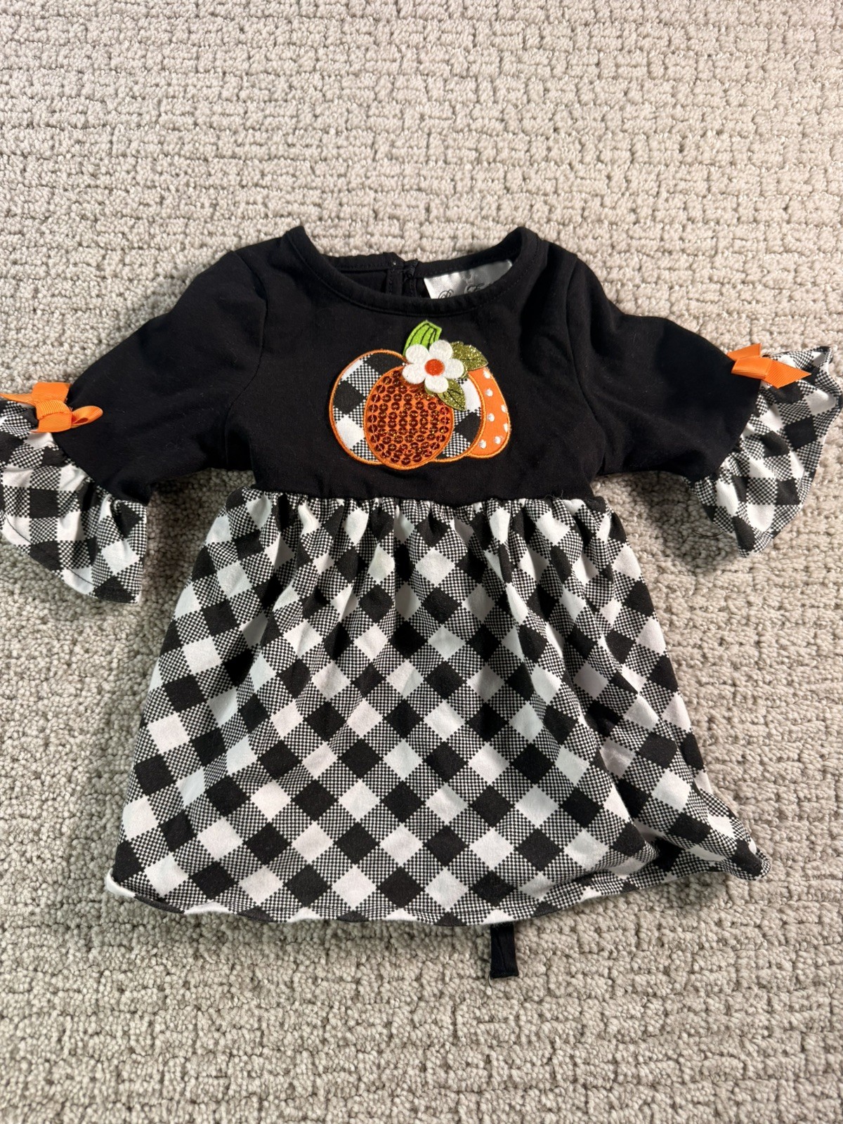 Rare Editions Outfit Girls 6-9M Pumpkin Black White Check Thanksgiving Top Pants
