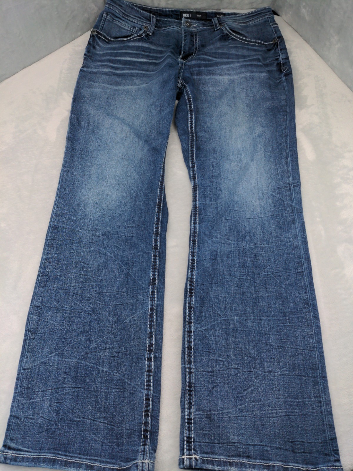 Buckle BKE Tyler Jeans Men 34×32 Bootcut Whisker Stretch Cowboy Denim