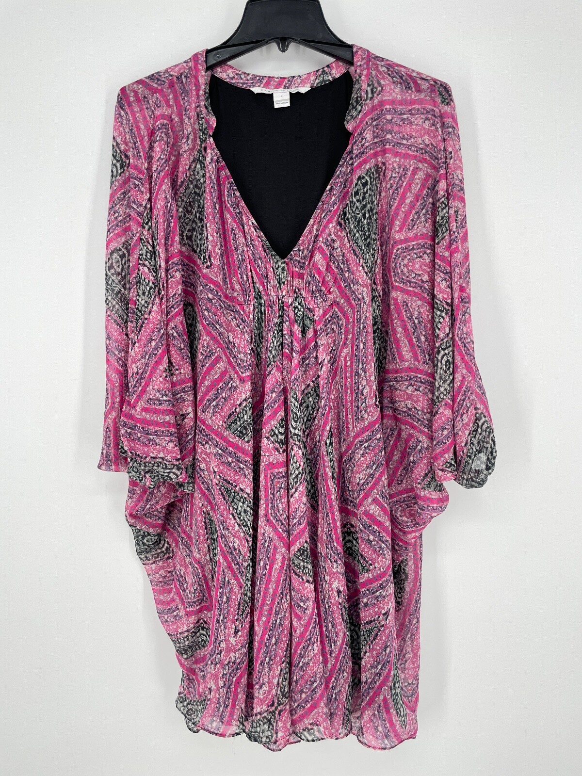 DVF Diane Von Furstenburg size 6 Fleurette Pink Black Sheer Mini Dress 100% silk