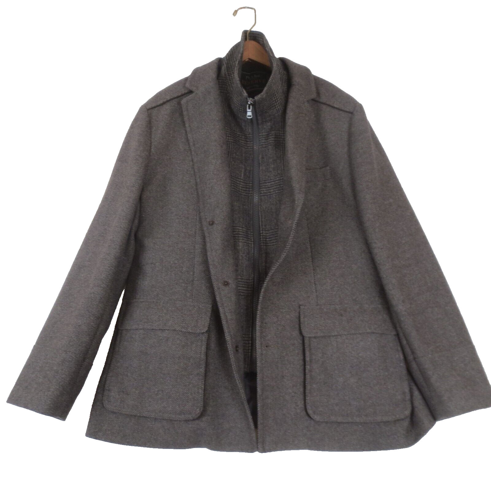 Jos A Bank Reserve Overcoat Mens Large L Brown Tweed Wool Blend Removable Liner