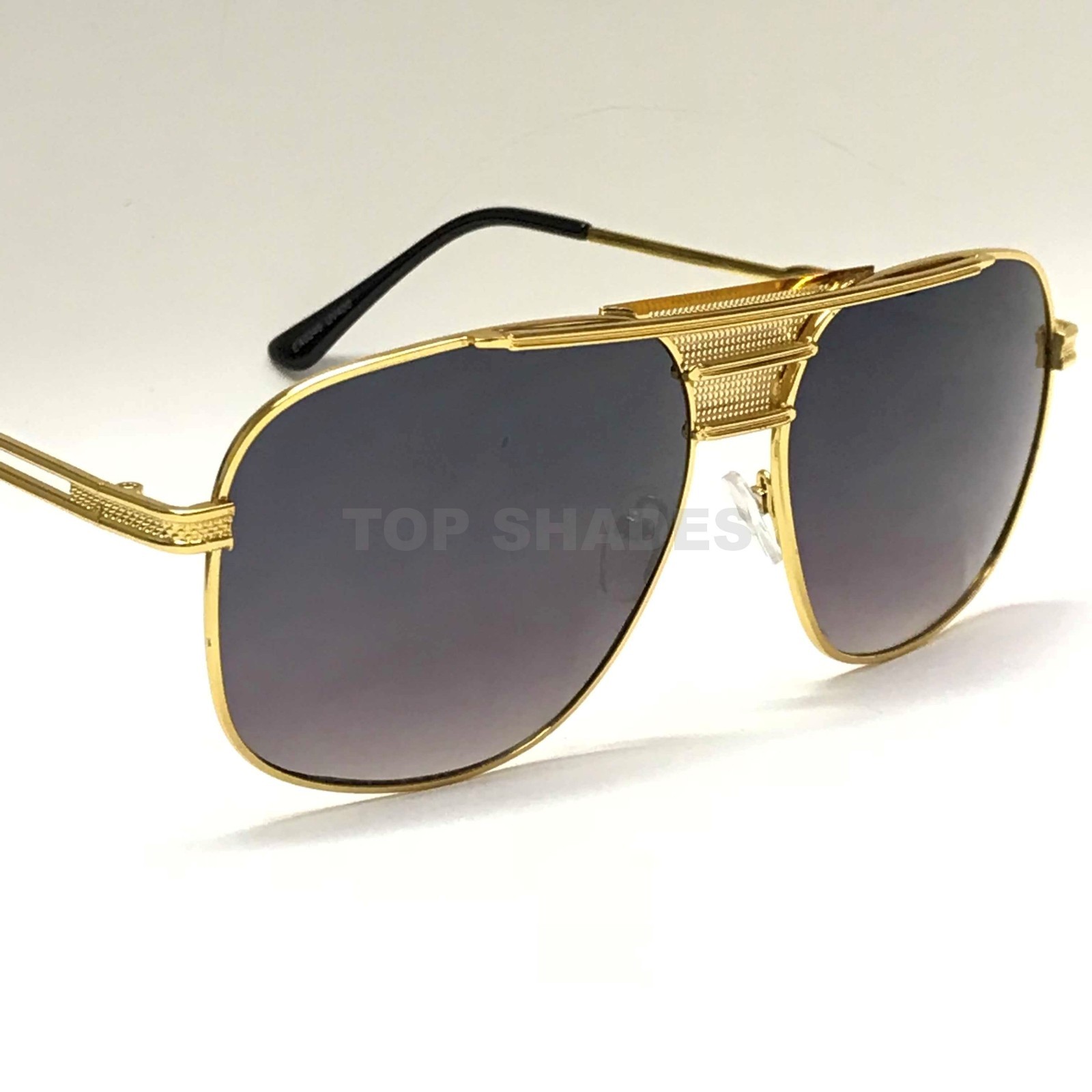 Men Sunglasses Classic Black Lens Square Fashion Design Gold Metal Frame Shades