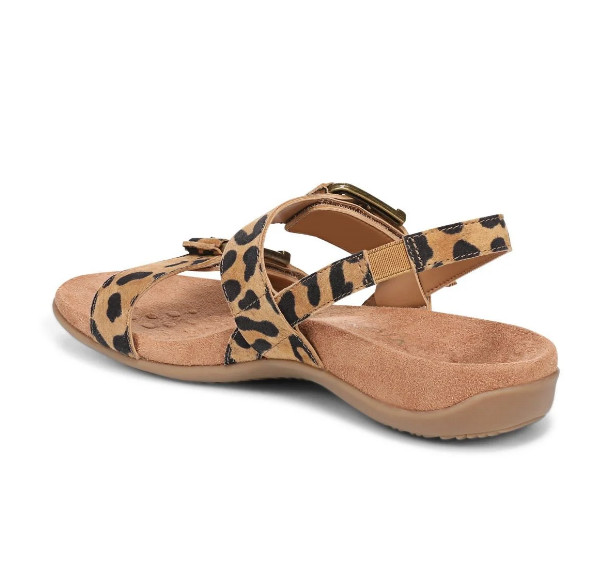 VIONIC Reese Slingback Sandal – Tan Leopard Print Suede, Medium (NEW)