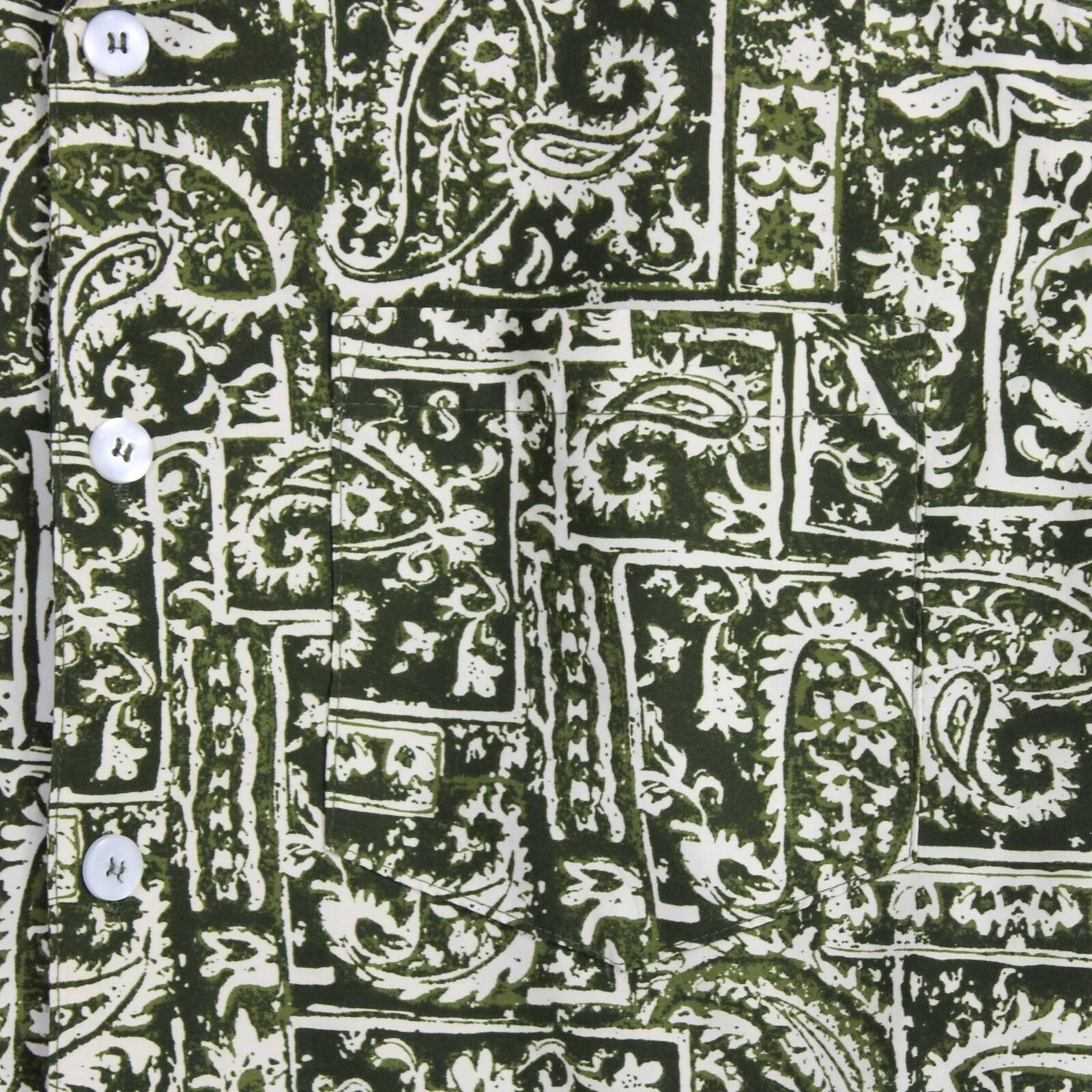 Surf Waves Hawaiian Shirt Mens L Chest 47 in Retro Green Paisley Soft Aloha