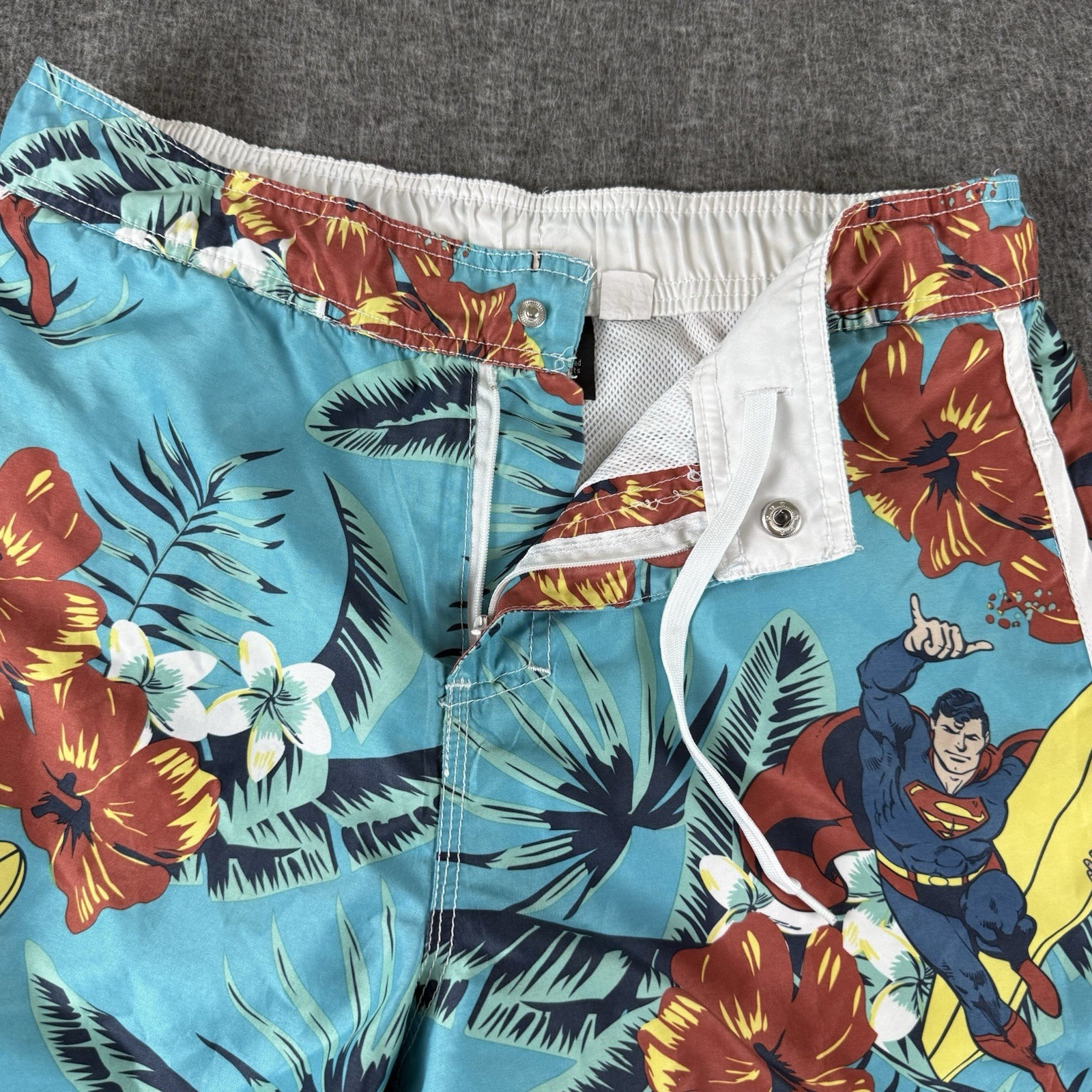 Superman DC Comics Mens Board Shorts Swim Trunks Hawaiian Surf Blue Size S