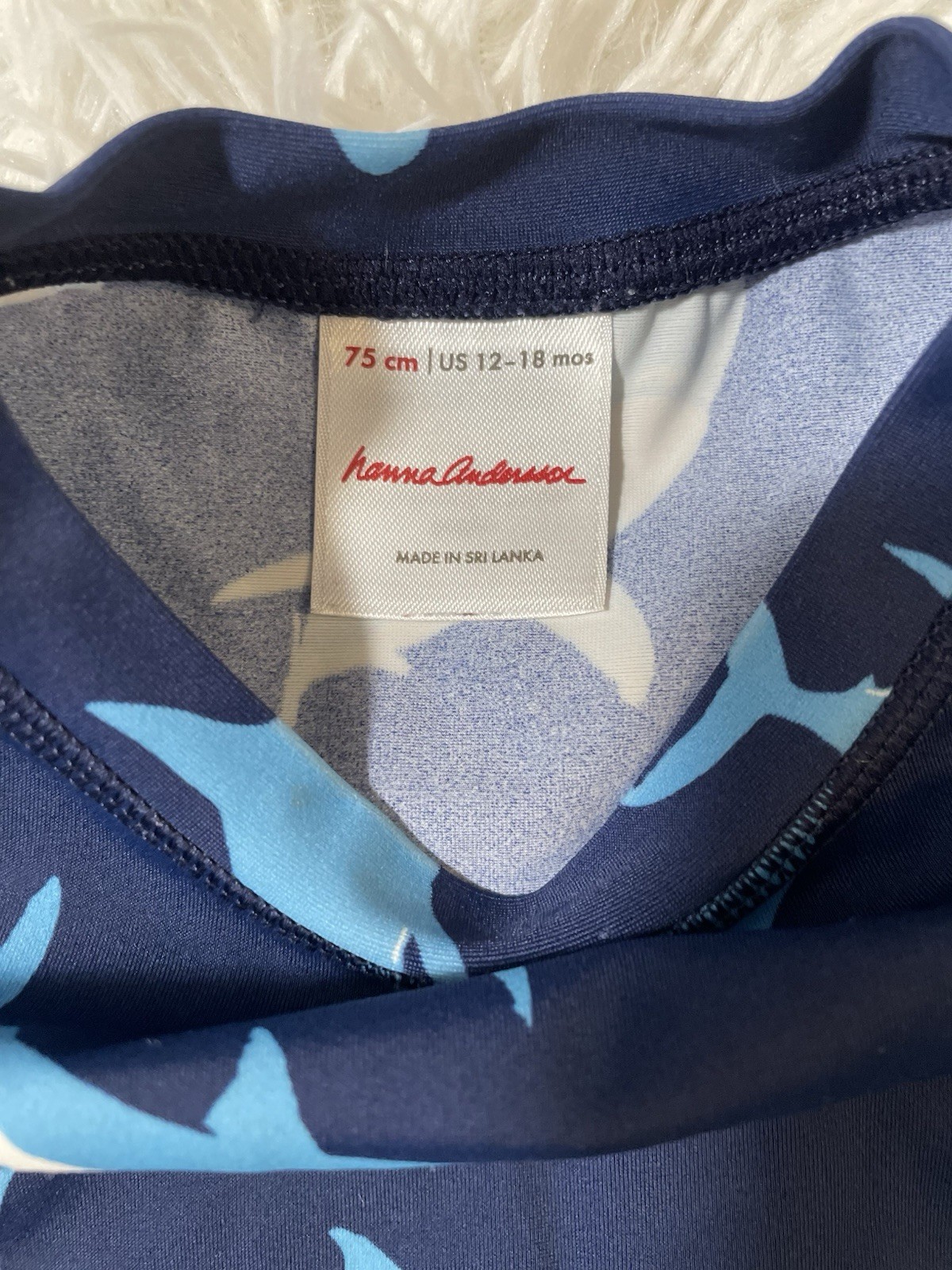 Hanna Andersson Shark Rash Guard Swim Top Swimsuit Blue Baby Boy 12-18M 75cm