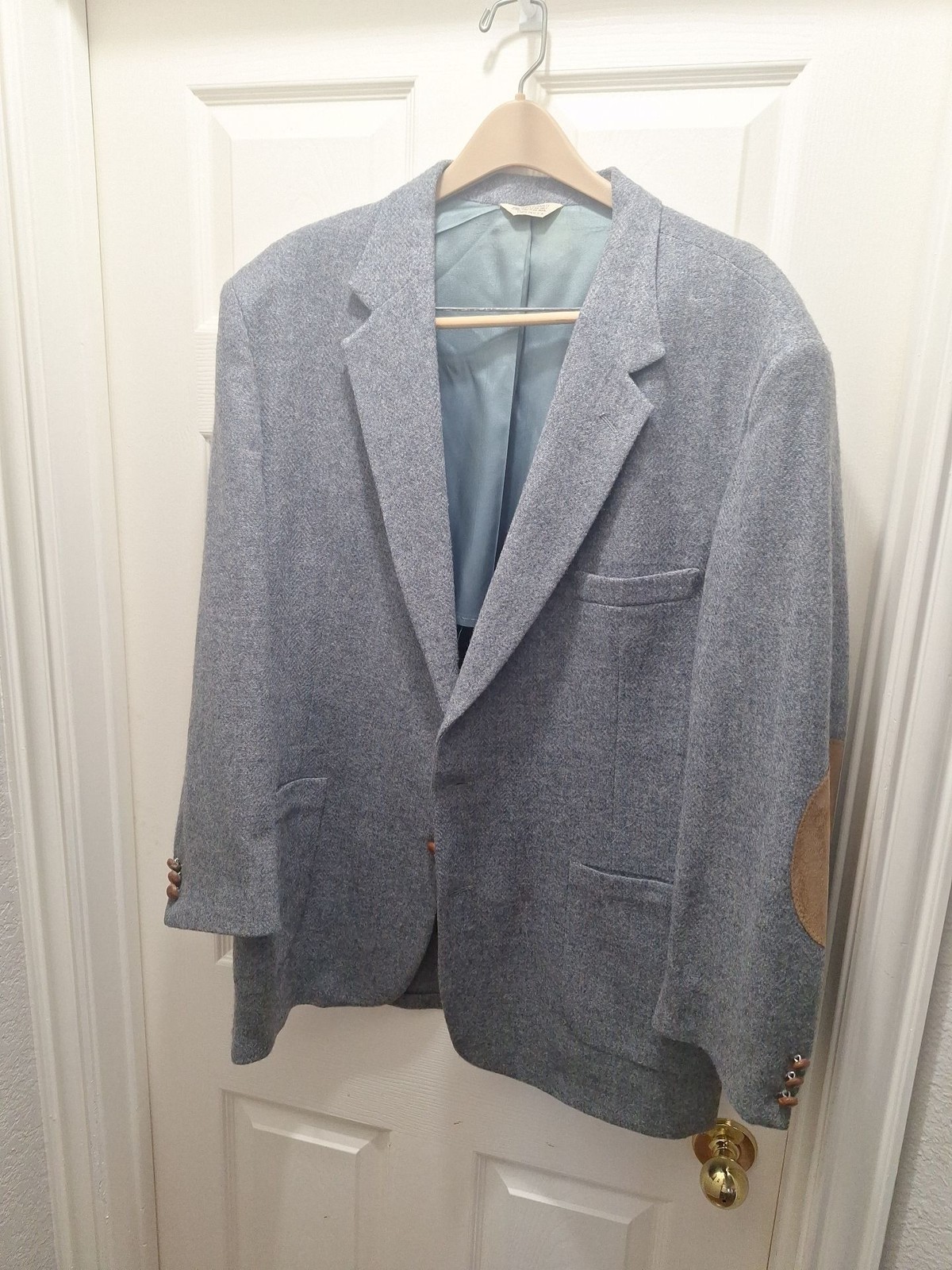 Vintage Blue Tweed Wool Blazer with Elbow Patches