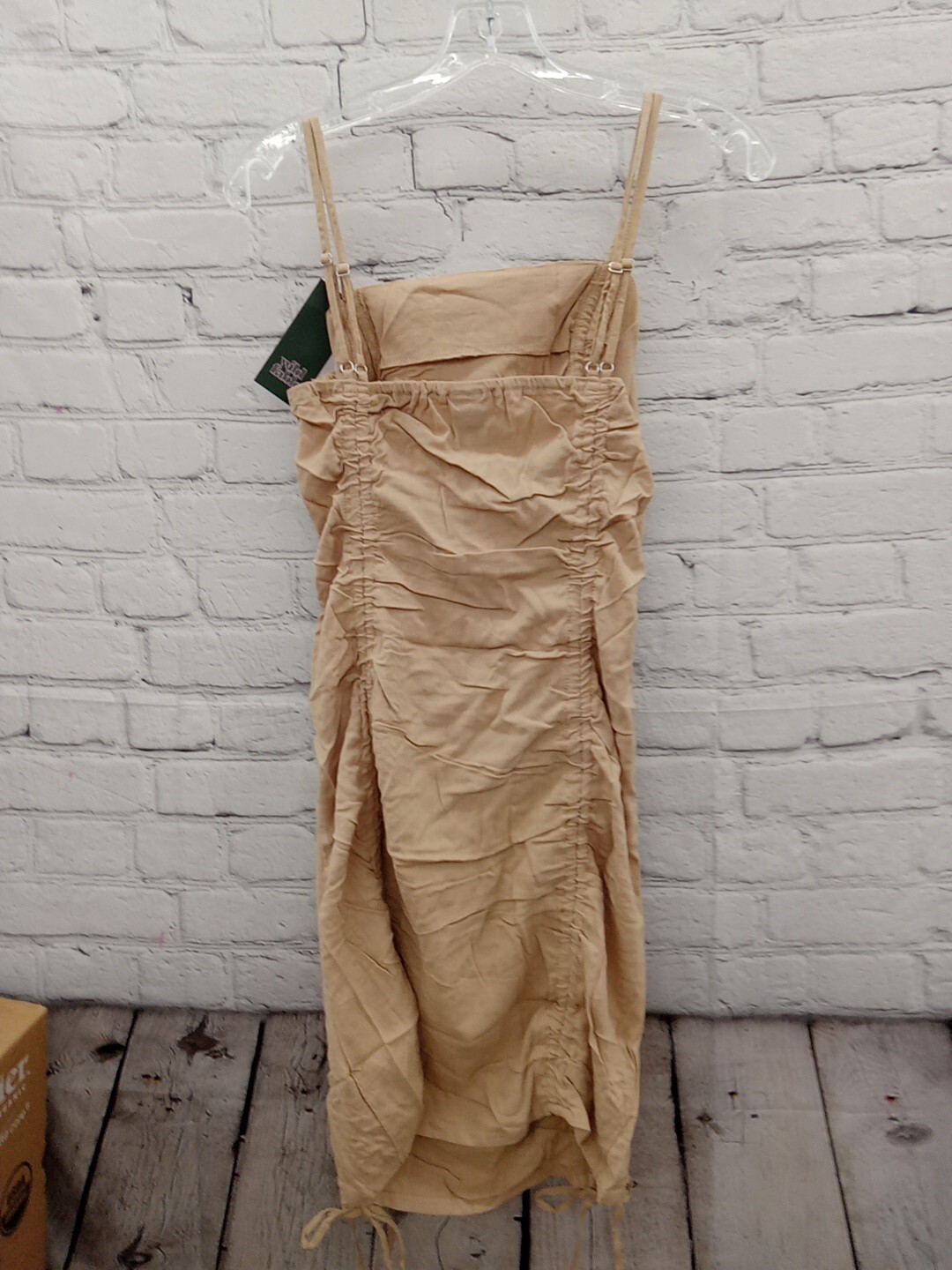 Wild Fable Khaki Spagetti Strap Cut Out Ruched Midi Bodycon Dress Size L