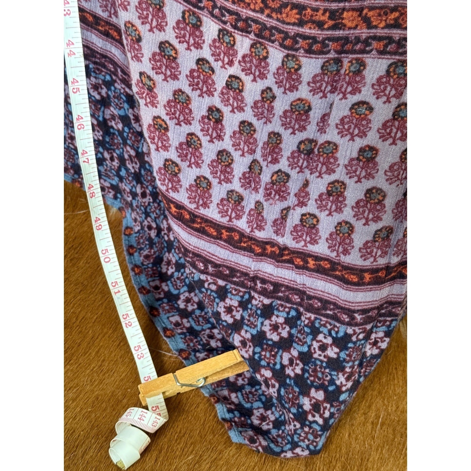 Boho Floral Pom Pom Trim Cutout Back Maxi Dress Purple M