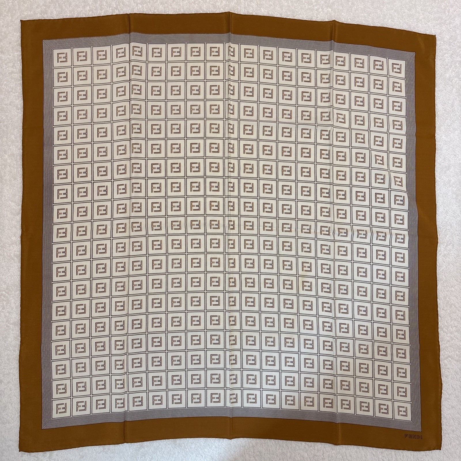 FENDI Silk Scarf 34in FF Monogram Logo Geometric Classic Elegant Italy