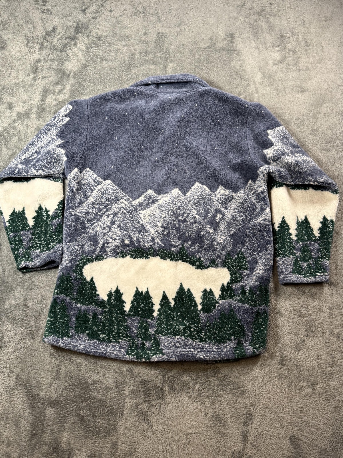 Vintage CDS Sweater Womens Medium Fleece Mountain Forest All Over Made USA 90s