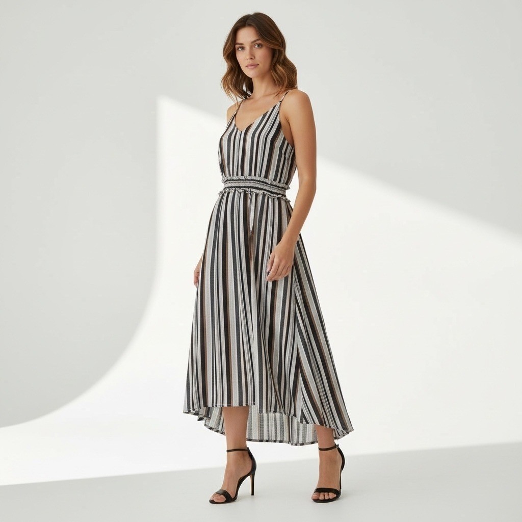 Maurices Multicolor Stripes Maxi Dress Hi-Lo Hem Spaghetti Staps Lined Large