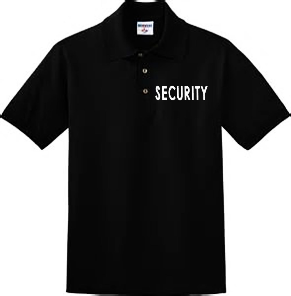 Security mens polo style uniform t-shirt collar button up golf shirt black