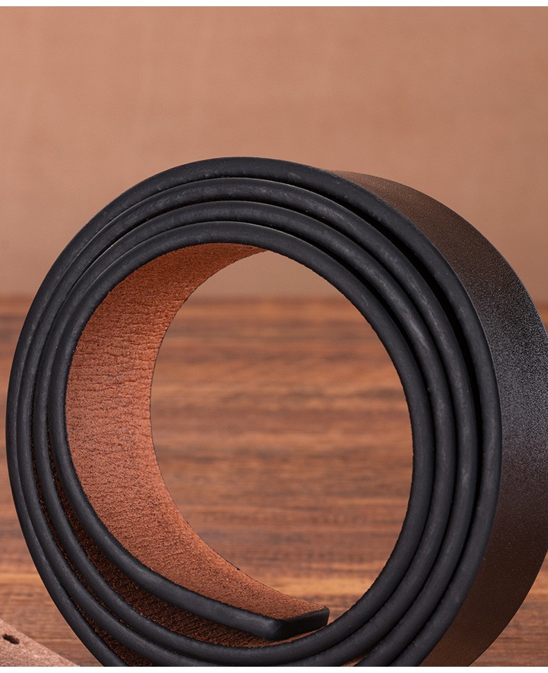 3.5cm Wide Retro Cowhide Men’s Belt Without Buckle Black Adjustable Dress Belt