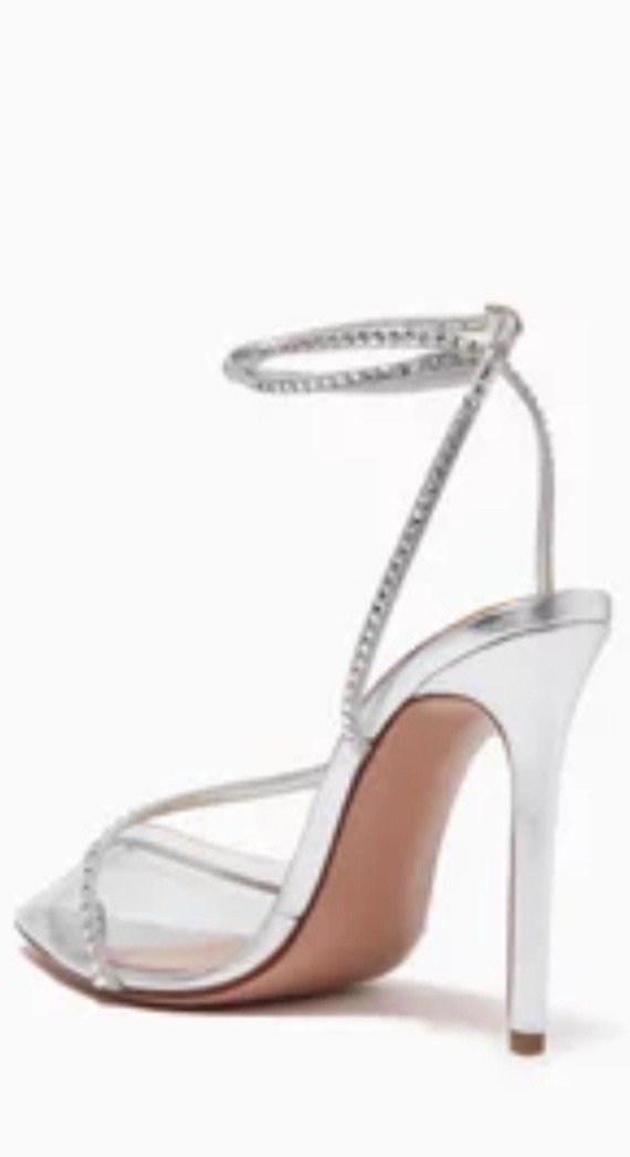 ANDREA WAZEN Silver Metallic Crystal DASSY SUNSET PVC Ankle WrapHeel EU39/8-8.5M