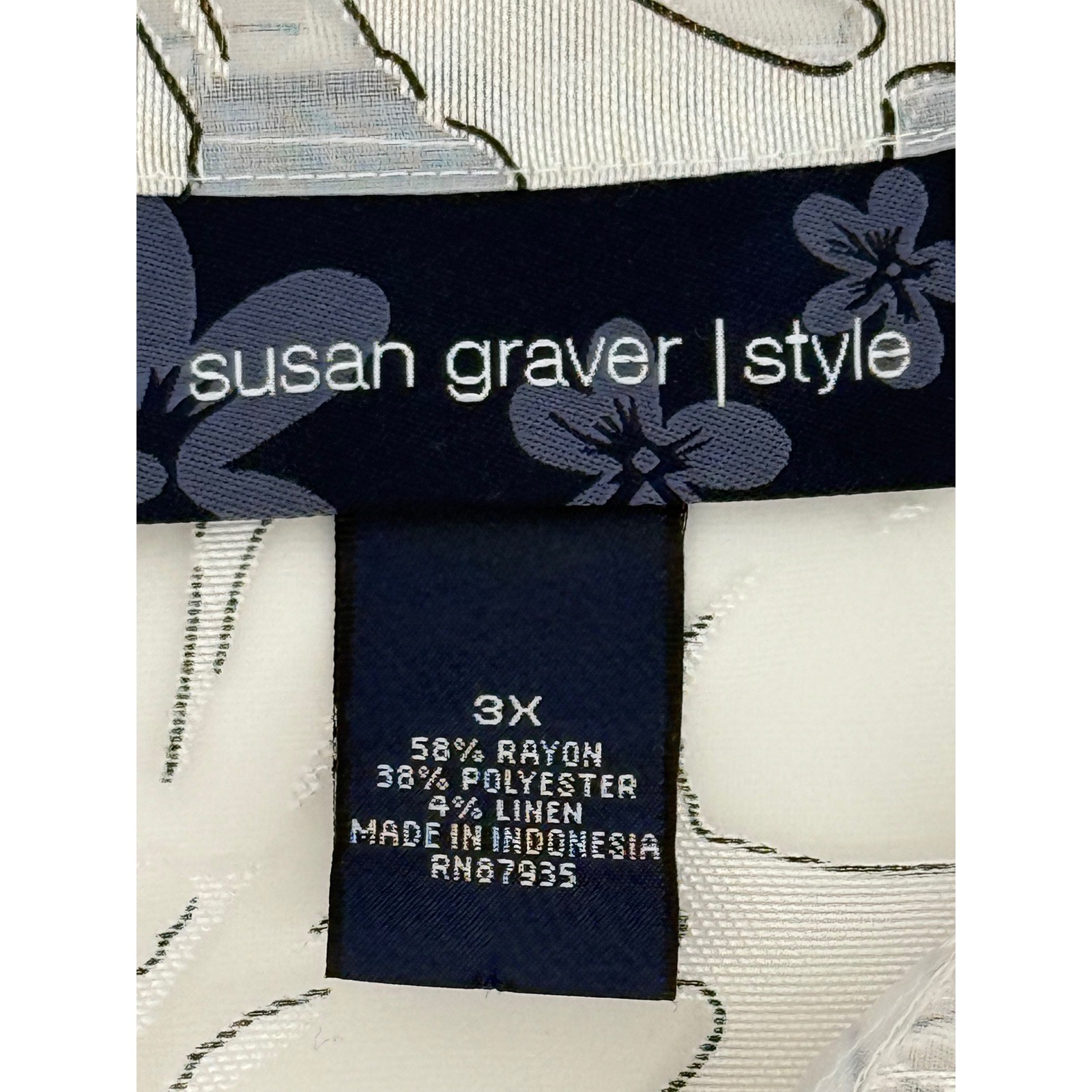 Susan Graver Style White Grey Floral Burnout Zip Front Blouse Jacket Sz 3X