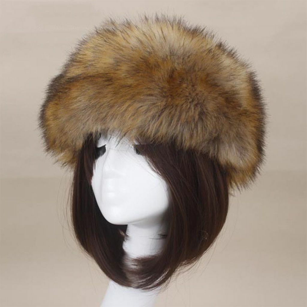Women Russian Faux Fox Fur Hat Headband Fluffy Winter Earwarmer Ski Outdoor Cap