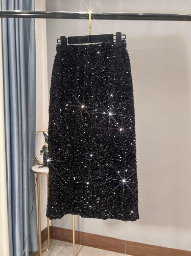 Thickened High-waisted Slim,Versatile Mid-length Skirt SequinSkirt