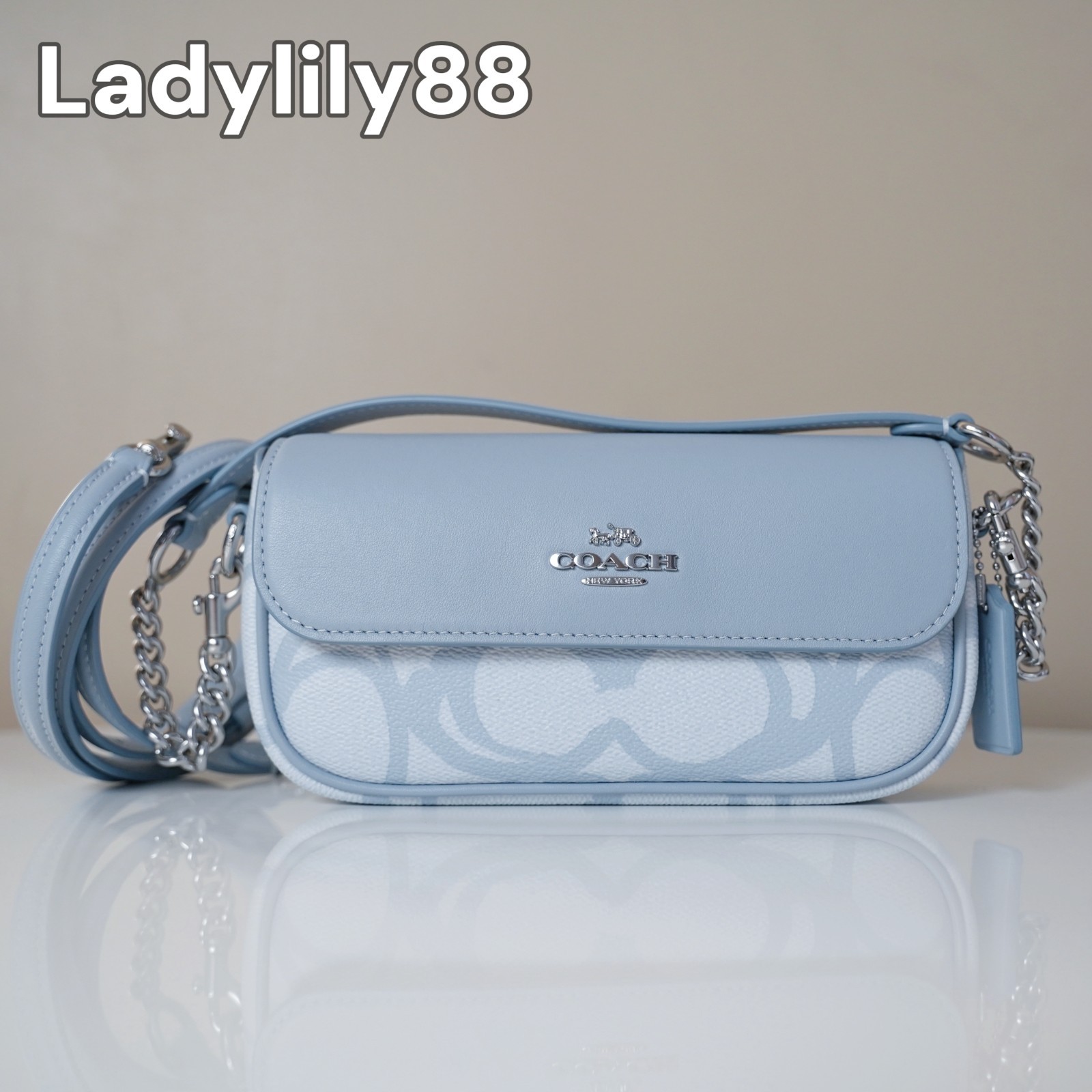 NWT Coach CBJ18 Hailey Flap Bag In Sketch Signature Canvas Smooth Leather $298