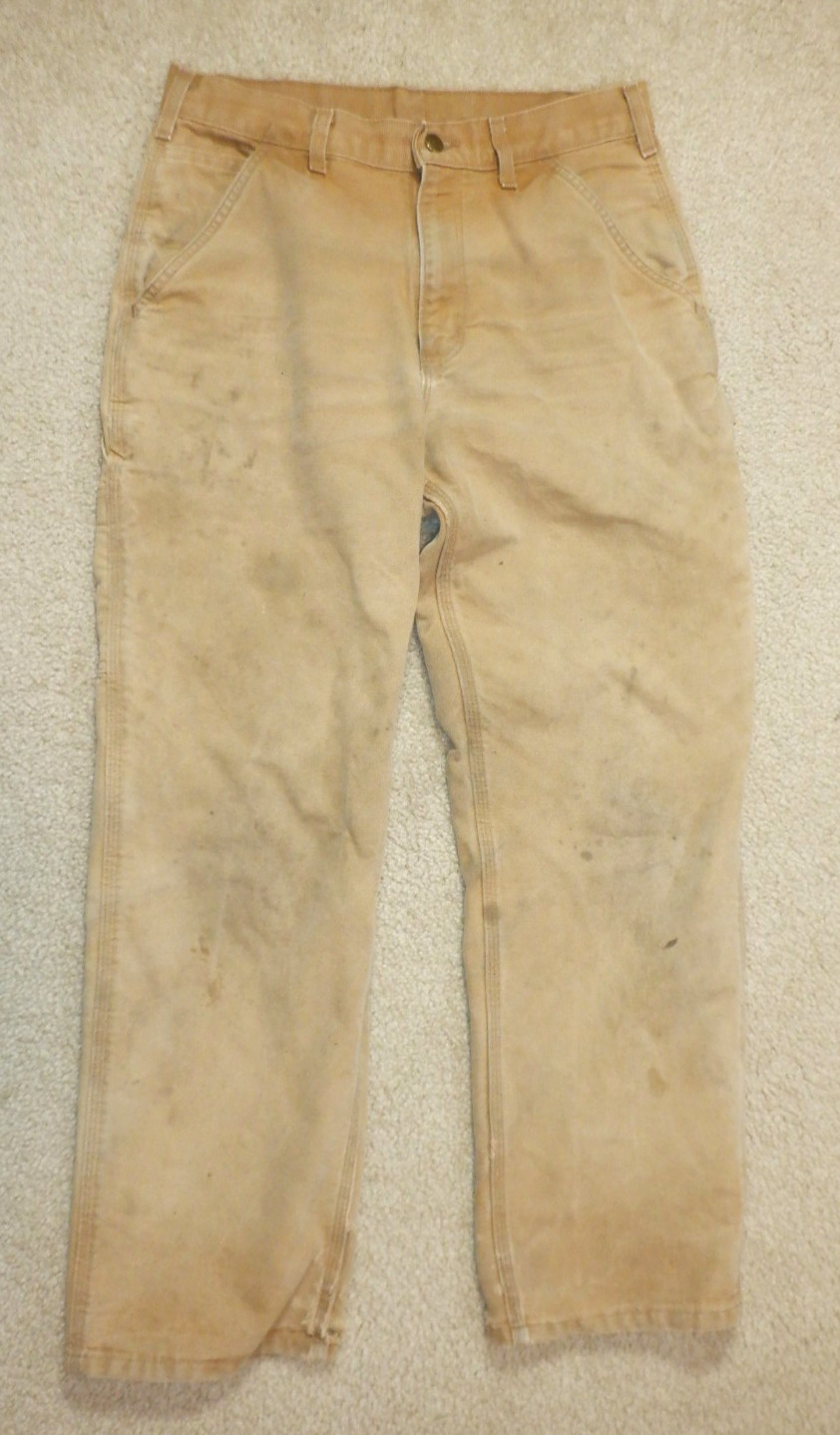 Carhartt Work Pants, Distressed Faded Well worn Stains rips, B11, Mens 31/30