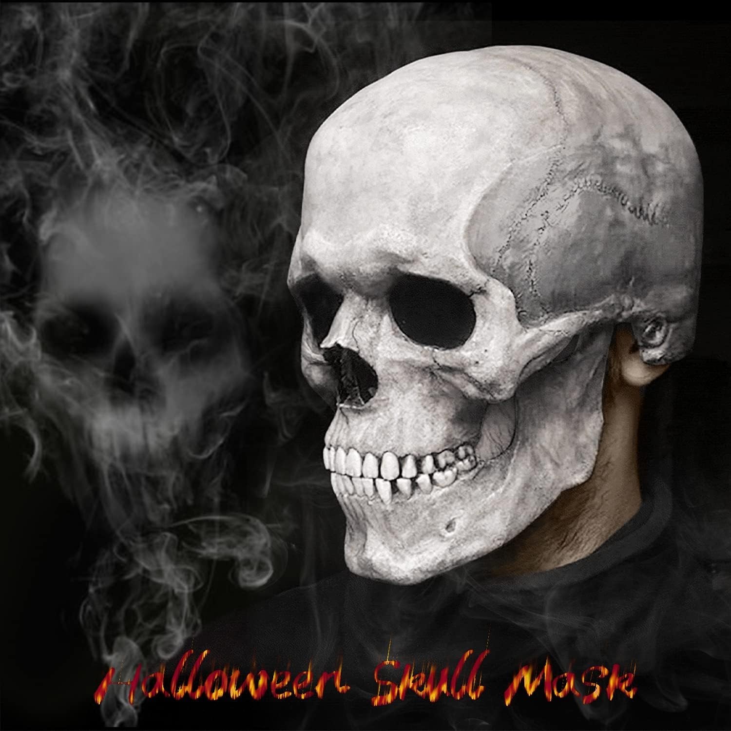 Realistic Full Head Skull Mask with Movable Jaw for Halloween Cosplay, Creepy…
