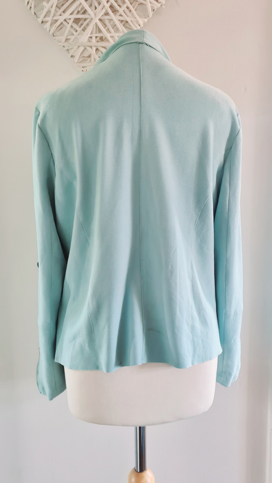 Ladies First Avenue Spearmint Blue Faux Suede Open Biker Style Jacket Size L 14