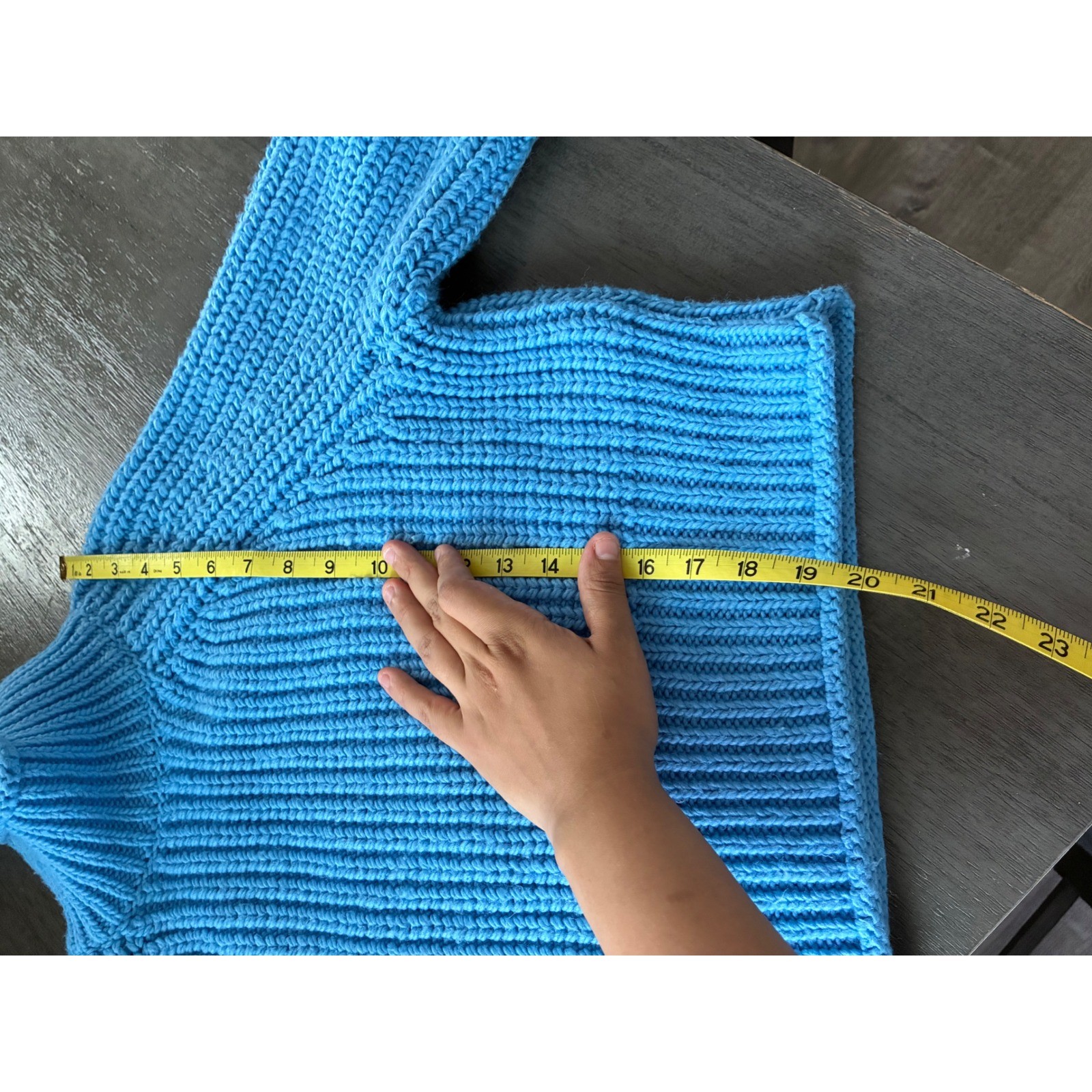 H&M Blue Chunky Ribbed Knit Mock Neck Wool Blend Sweater Size M