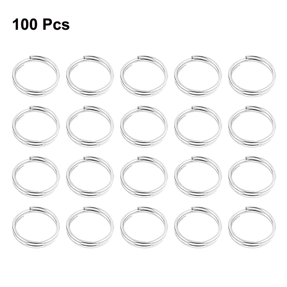 Keyring Chain Metal Round Edged Split Circular Ring Key Loop Silver Tone 100 Pcs