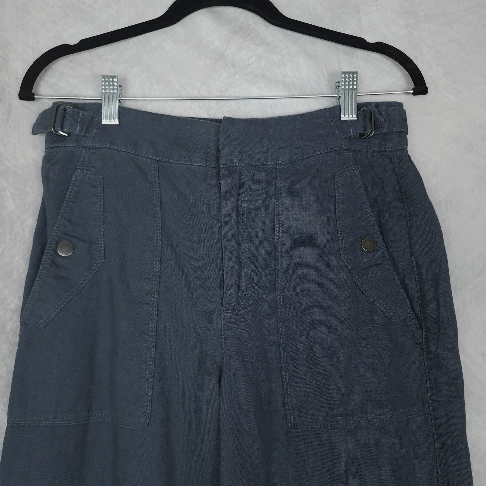 Athleta Pants Womens 2 Blue Linen Cropped Adjustable Waist Tabs Casual Summer