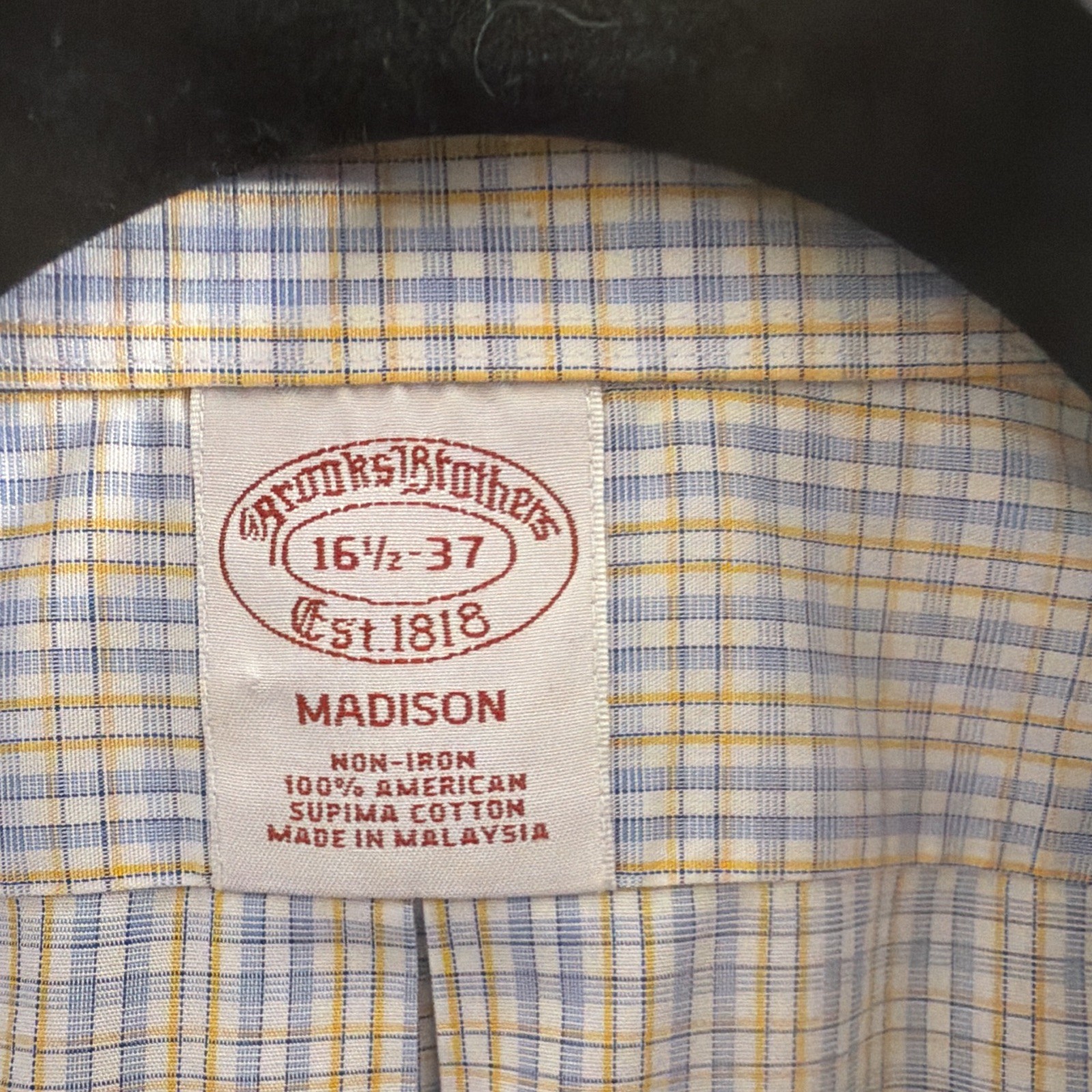 Brooks Brothers Madison Men’s Dress Shirt 16½-37 Non-Iron Supima Cotton Check