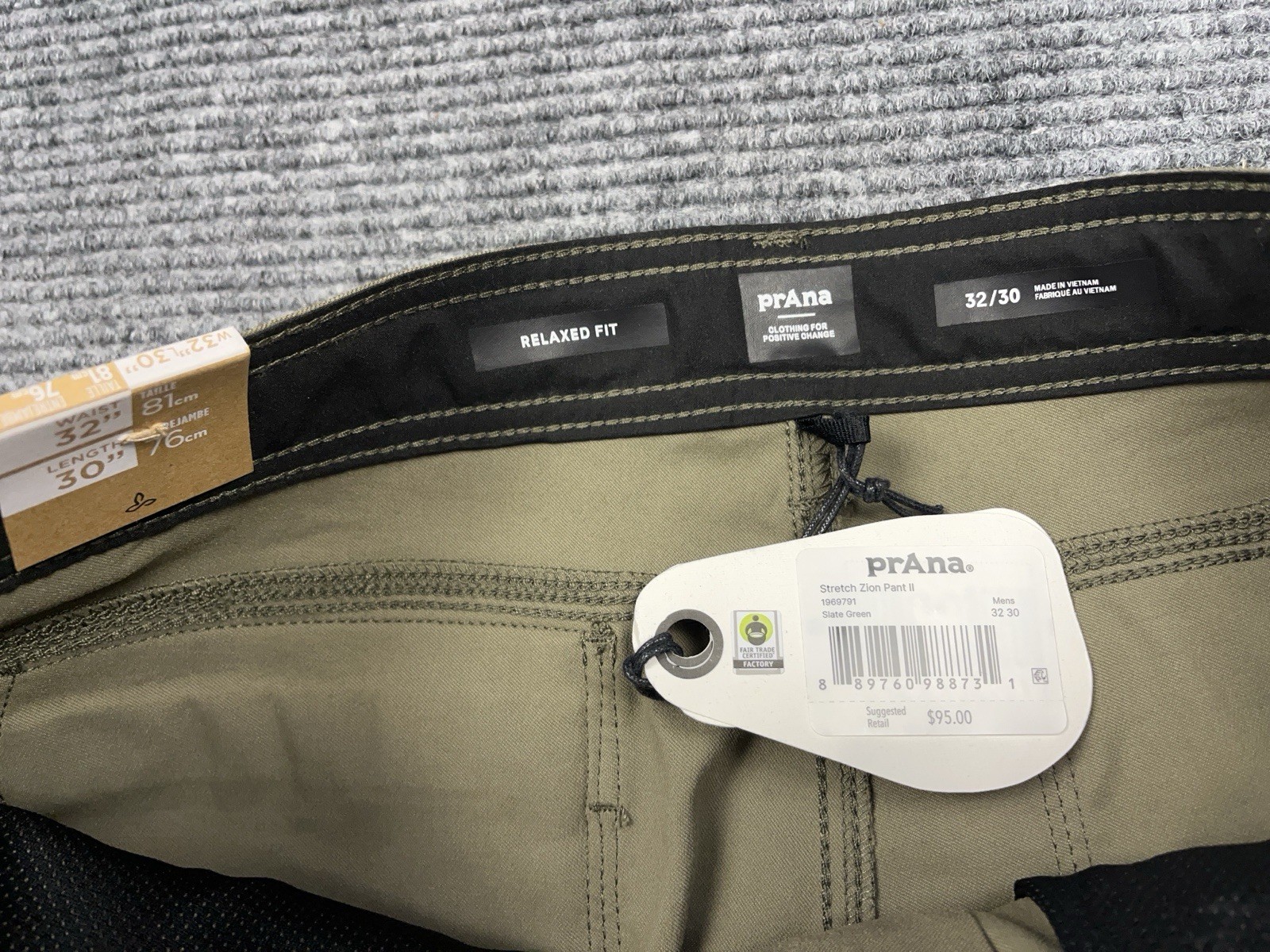 PrAna Stretch Zion Pant Green Men’s 32×30 Straight Fit Cargo Roll UP Olive NWT
