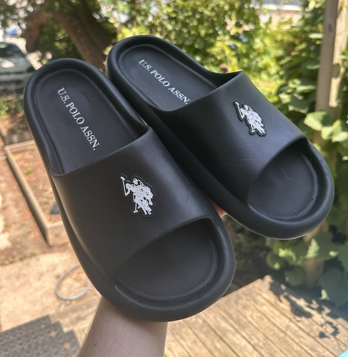 U.S. Polo Assn. Men’s Black Slide Sandals Slip-On Rubber Upper Logo US 9.5