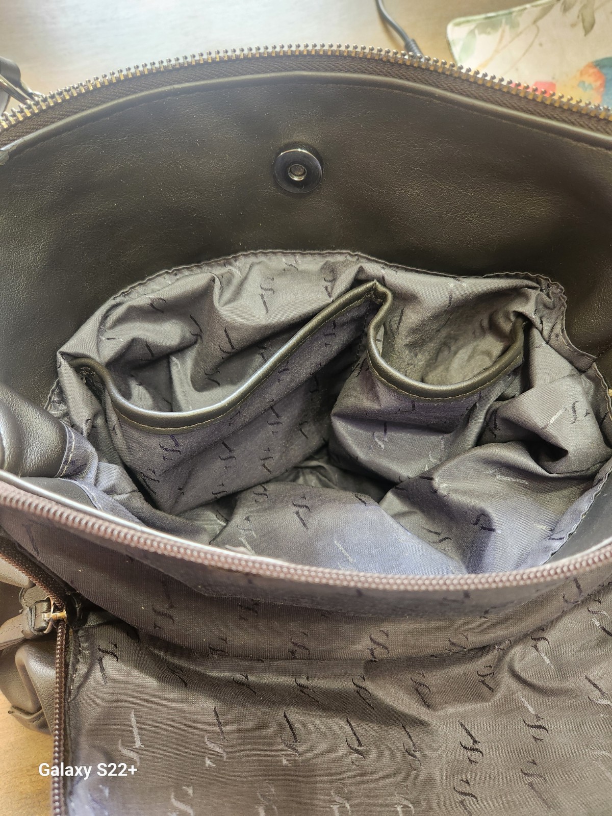 Simply Vera Vera Wang Brown/Black Satchel Top Handle Bag Chain Handles Multi Zip