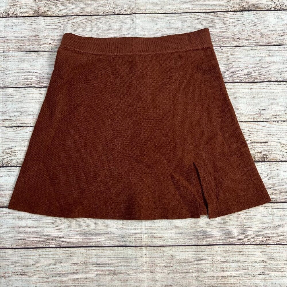 NWT Mable Women’s Medium Brown Rust Knit Mini Skirt A-Line Flowy Pleated