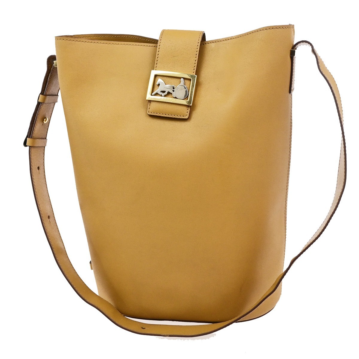 CELINE Logo Horse Carriage Shoulder Bag Leather Brown GHW Italy 68KD152