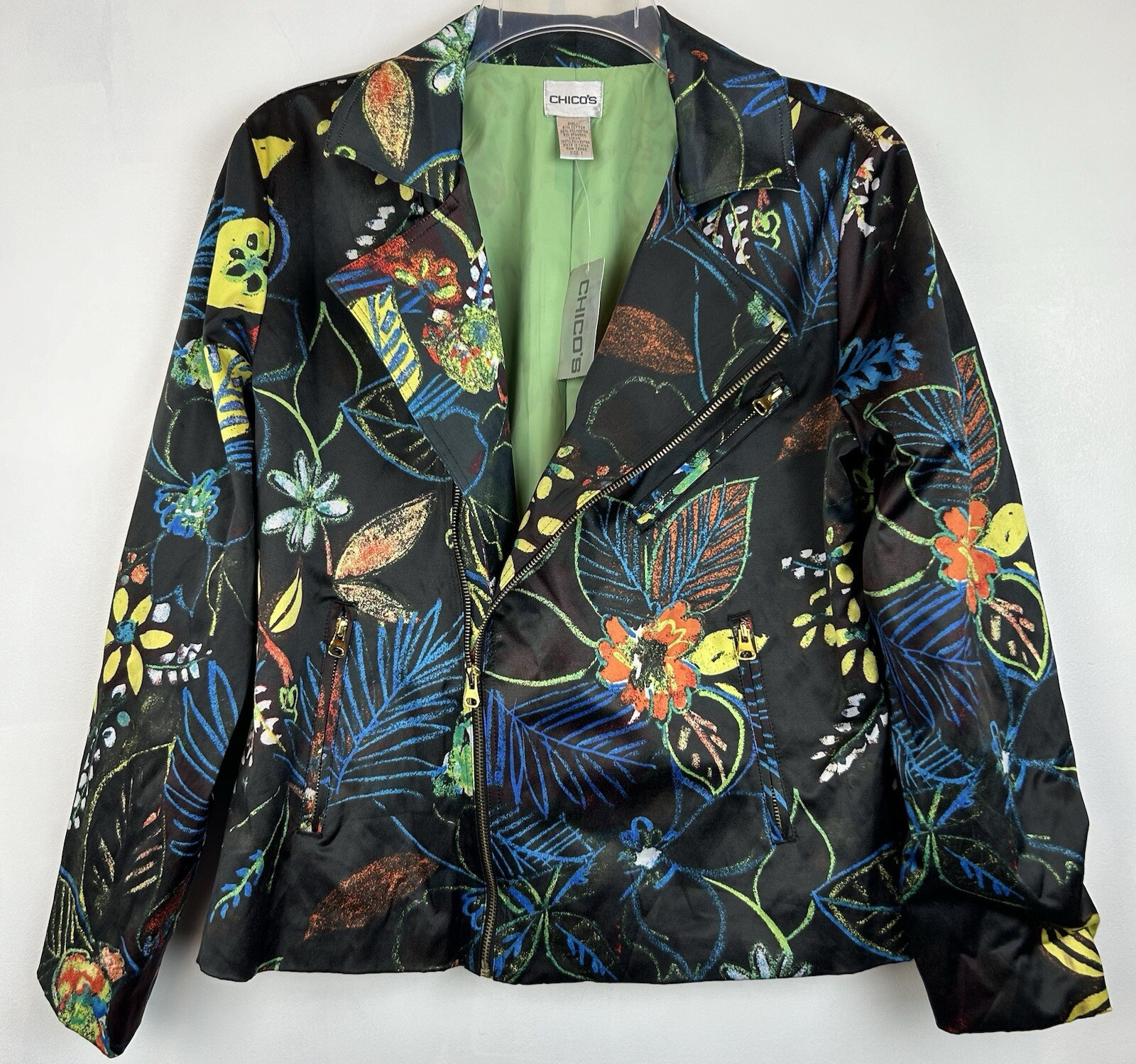 Statement Blazer Womens Medium Jacket 1 Art to Wear Moto Zip Artsy Colorful New