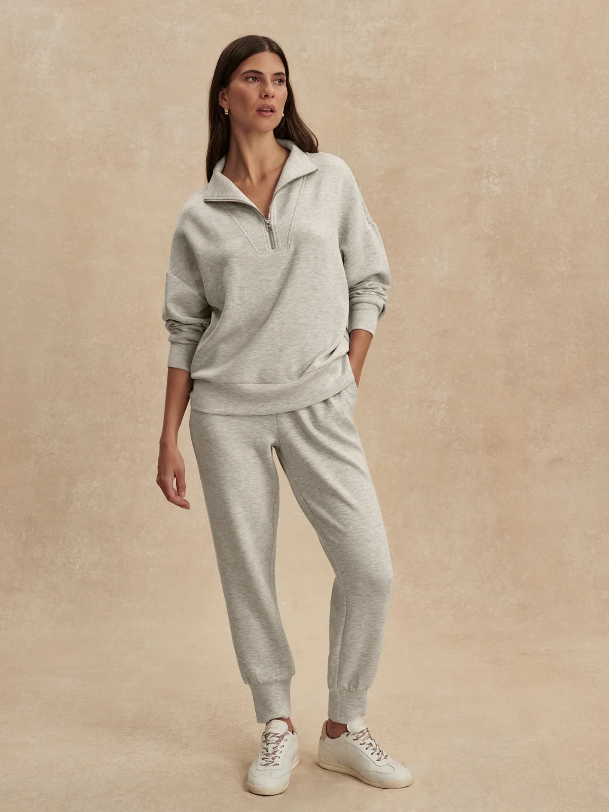 Varley Hawley Half-Zip Sweat in Light Grey Marl, Size X-Small
