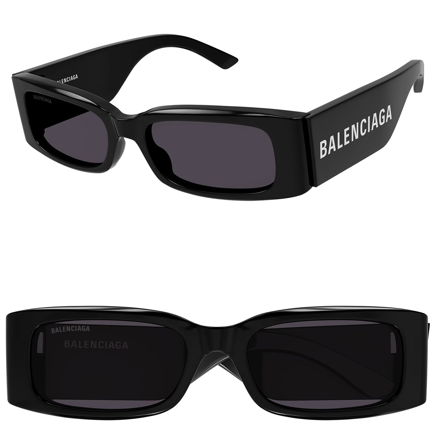 BALENCIAGA MAX Square 0260 Black 001 Fashion Logo Narrow Slim Sunglasses BB0260S