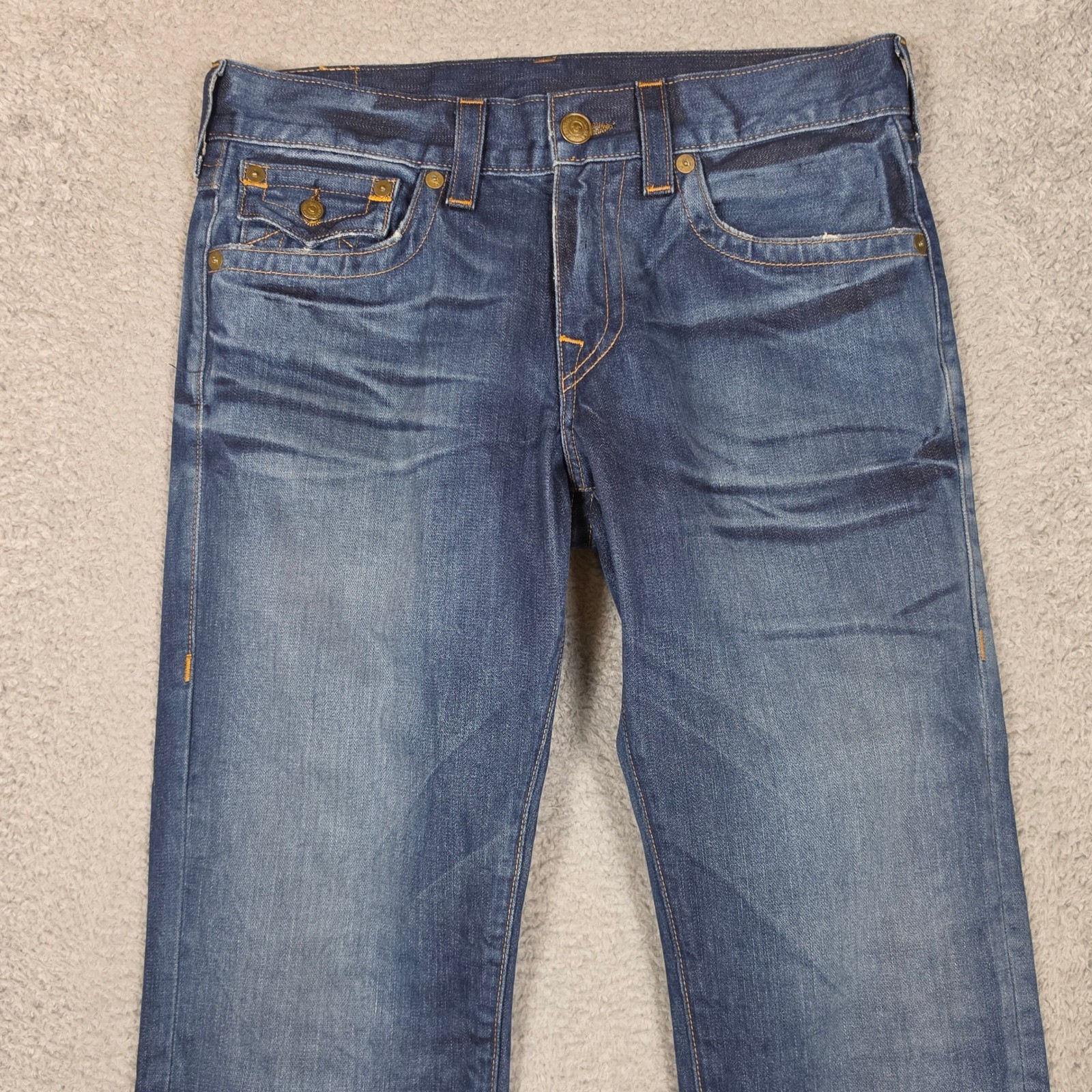 True Religion Geno Relaxed Slim Jeans Mens 32 Blue Excellent Made in USA Denim