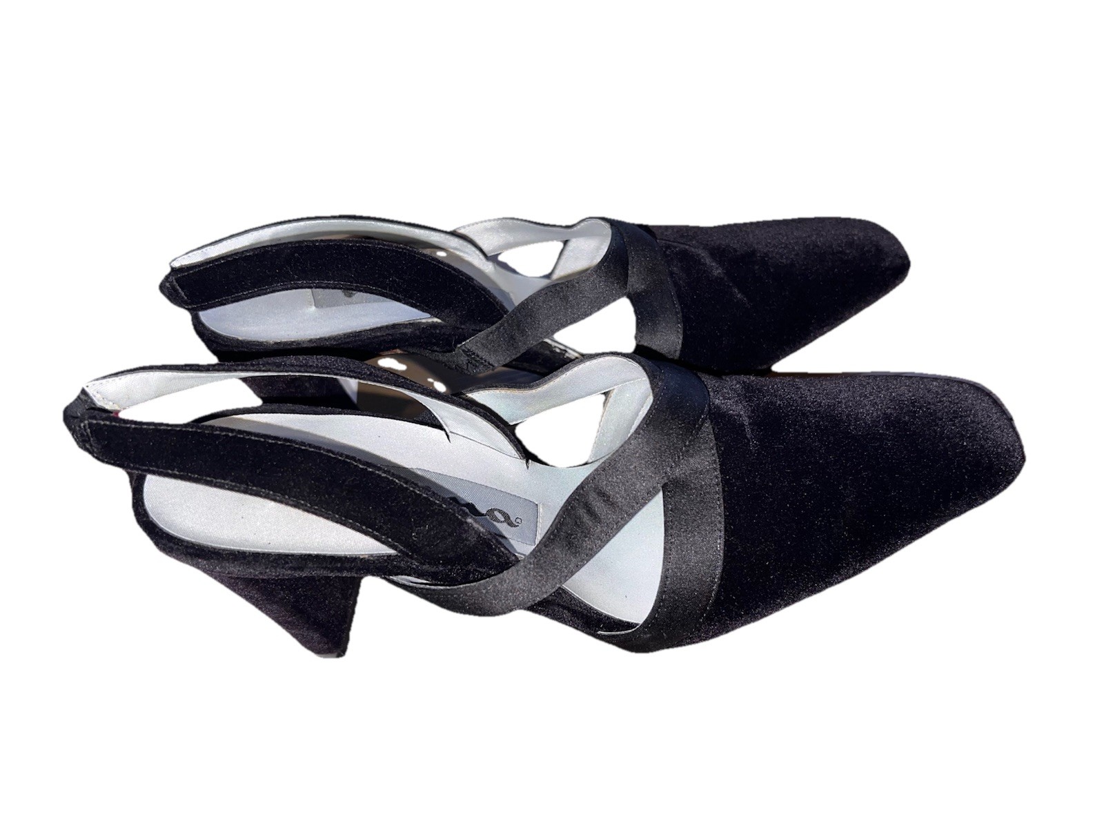 Nina Black Leather Pointed Toe Slingback Block Heel Pumps Straps Women 6M