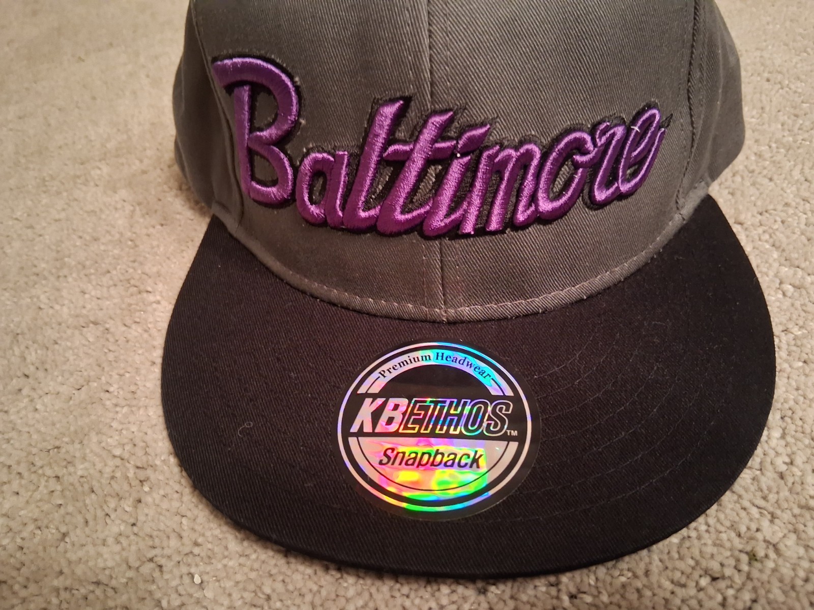 KBETHOS Premium Headwear Snapback Mens Hat “Baltimore” Gray Black Cotton
