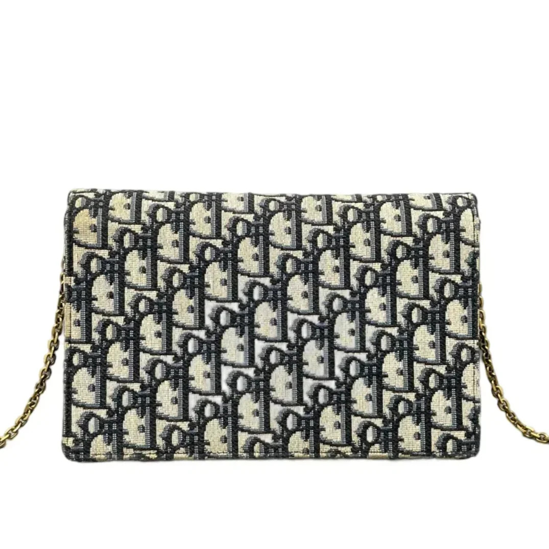 Dior Embroidered My Dior Daily Chain Pouch Blue Beige Oblique (ym052726c9r)