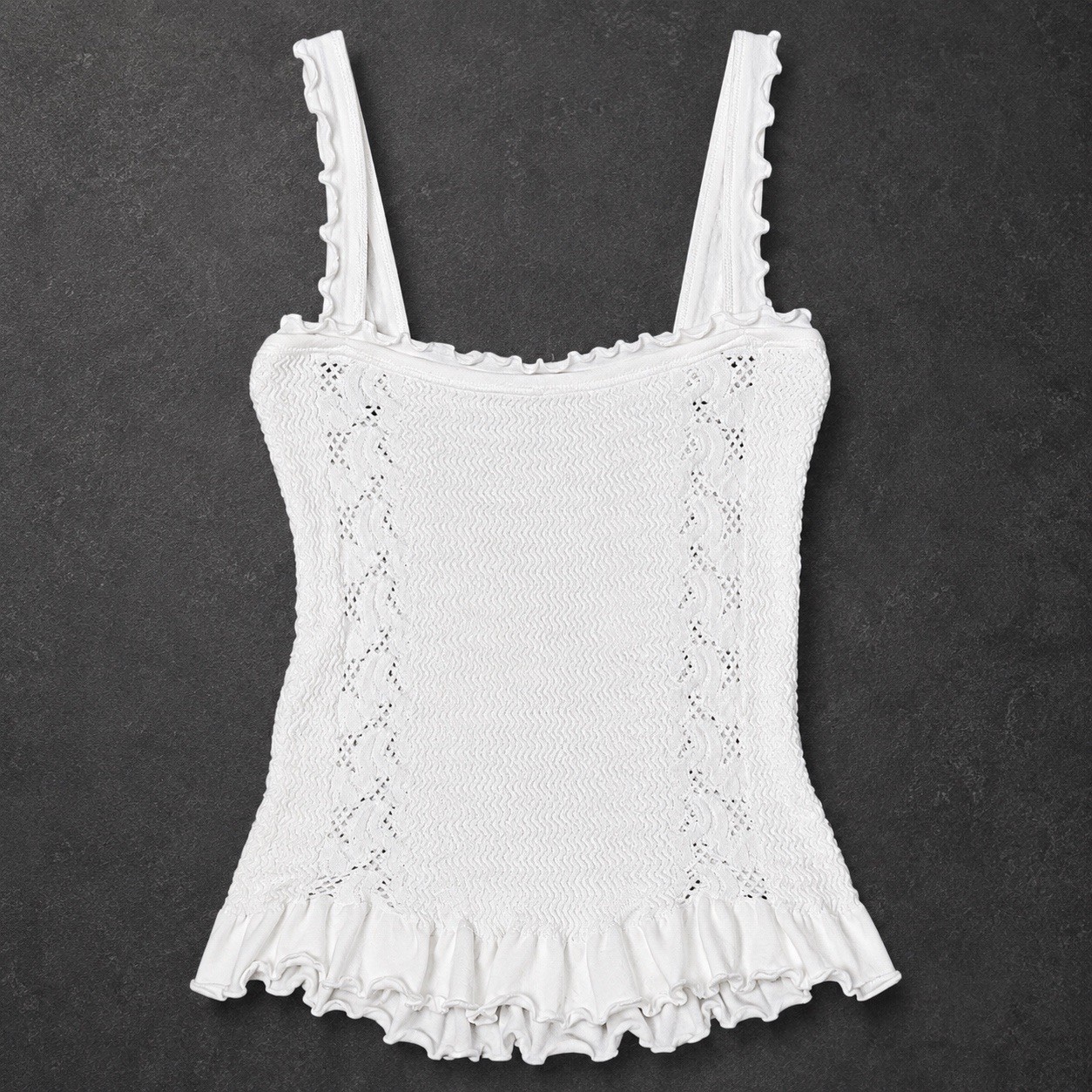 Free People Intimately So Soft Frill Square Neck Tank White XS/S Cami Girly NWT