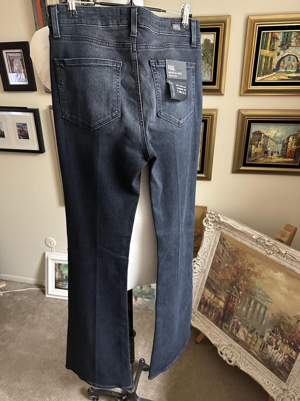PAIGE women’s stretch high rise flare blue jeans denim cotton USA NWT size 30