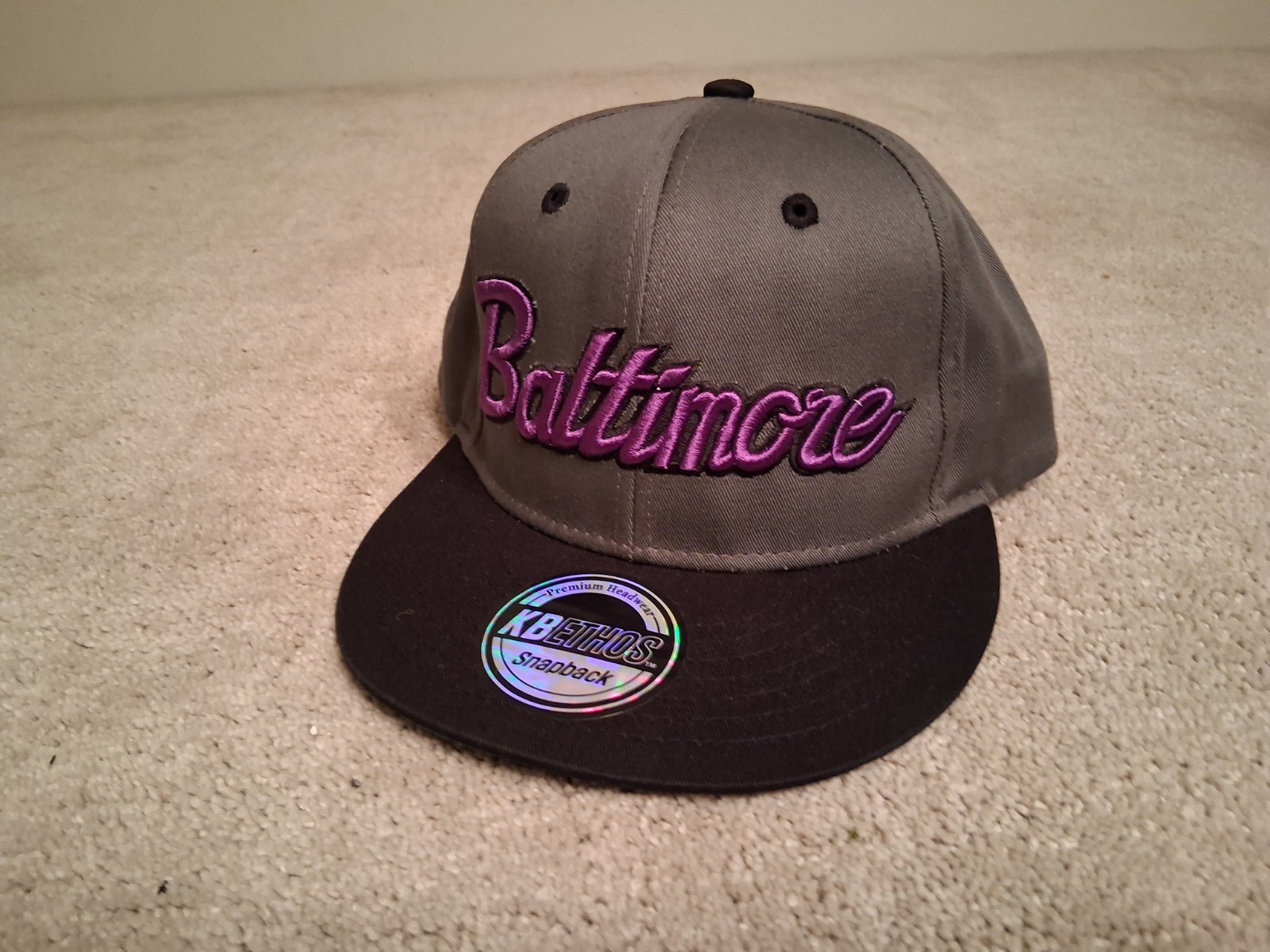 KBETHOS Premium Headwear Snapback Mens Hat “Baltimore” Gray Black Cotton