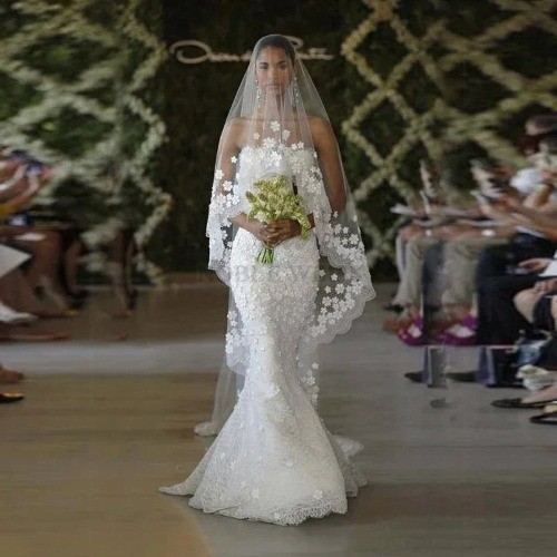 Bridal Veil 3D Flowers Long Wedding Veil Mantilla Wedding Accessories Appliques